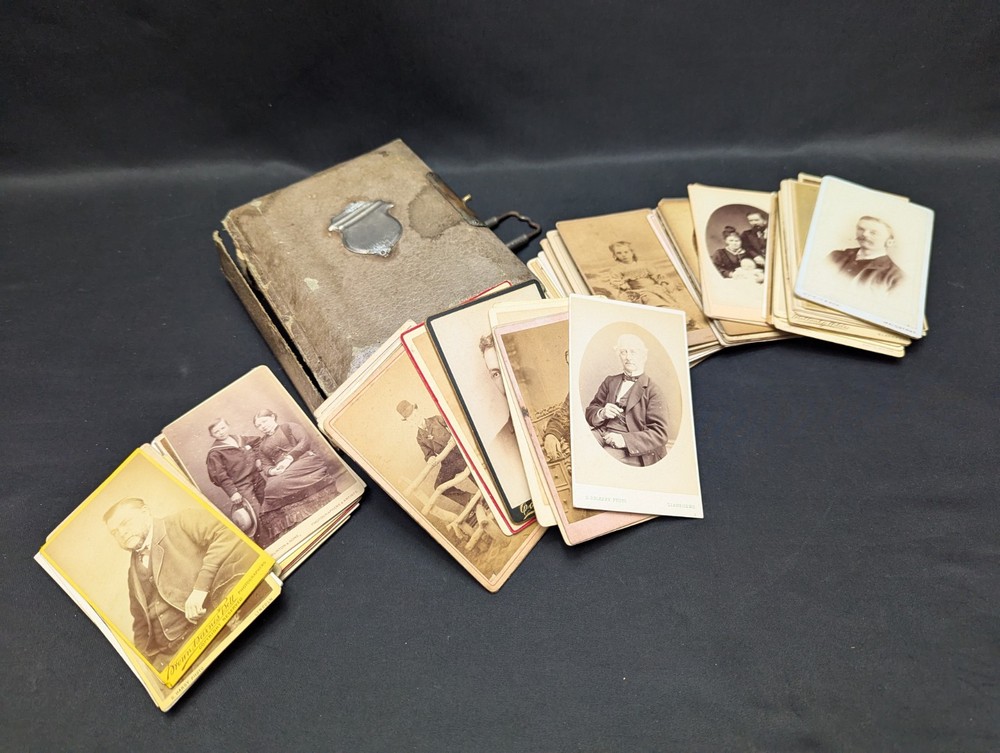 Antique Victorian Photo Album with Lot of 90+ Cabinet Cards CDVs