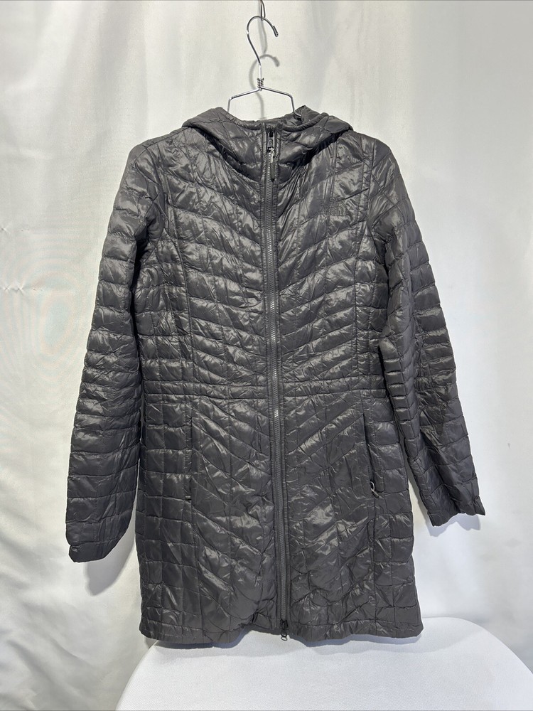 North Face Womens Small Gray Thermoball Puffer Parka Hooded Down Jacket