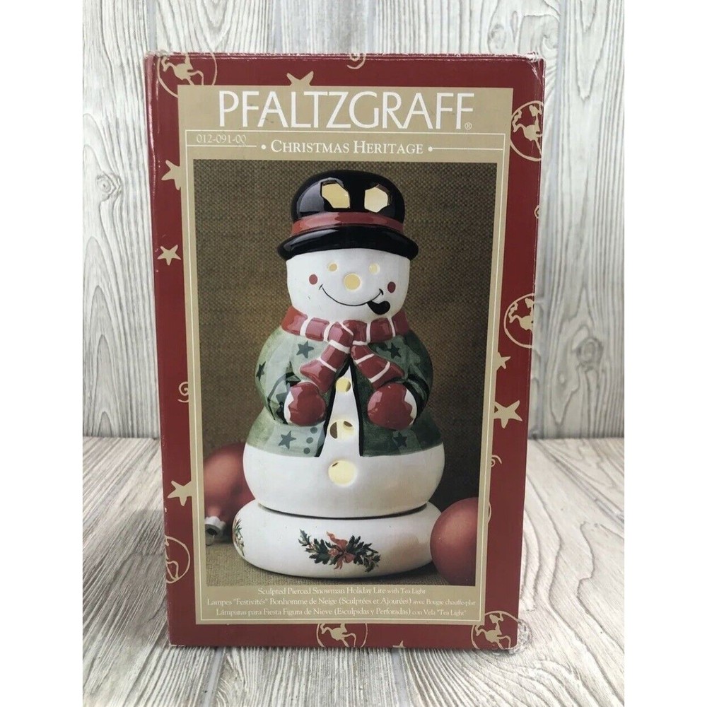 Pfaltzgraff Heritage Snowman Candle Holder Tea Light Xmas NOS Original Box