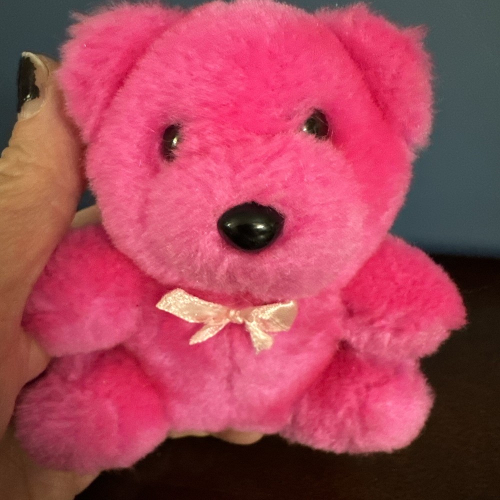 Valentines Day Hot Pink Mini Teddy Bear with Bow Gift-image