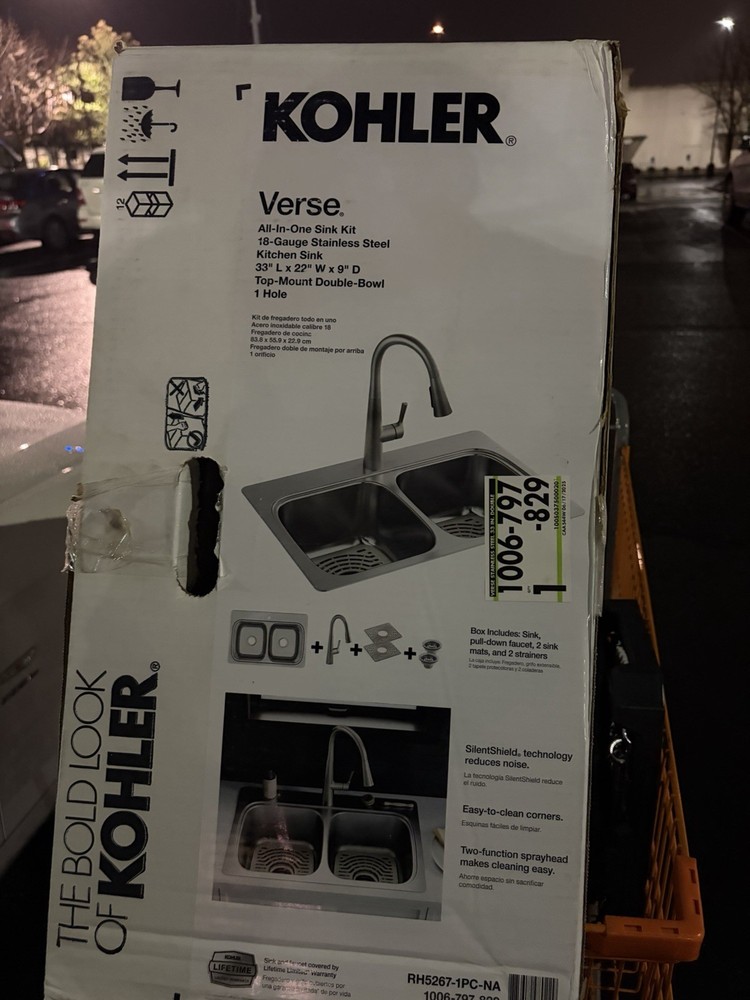 KOHLER Verse Stainless Steel 33 in. Double Bowl Drop-In Kitchen Sink with Faucet