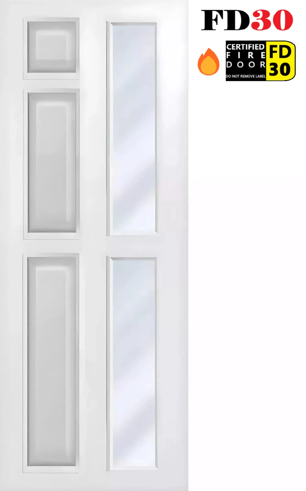 PREMDOR 6 Panel 2 Lite Solid Pre-Finished White Internal Fire Door FD30+Delivery