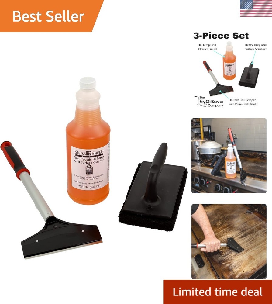 3pcs Griddle Cleaning Kit with High-Temp Grill Cleaner & Premium Scraper