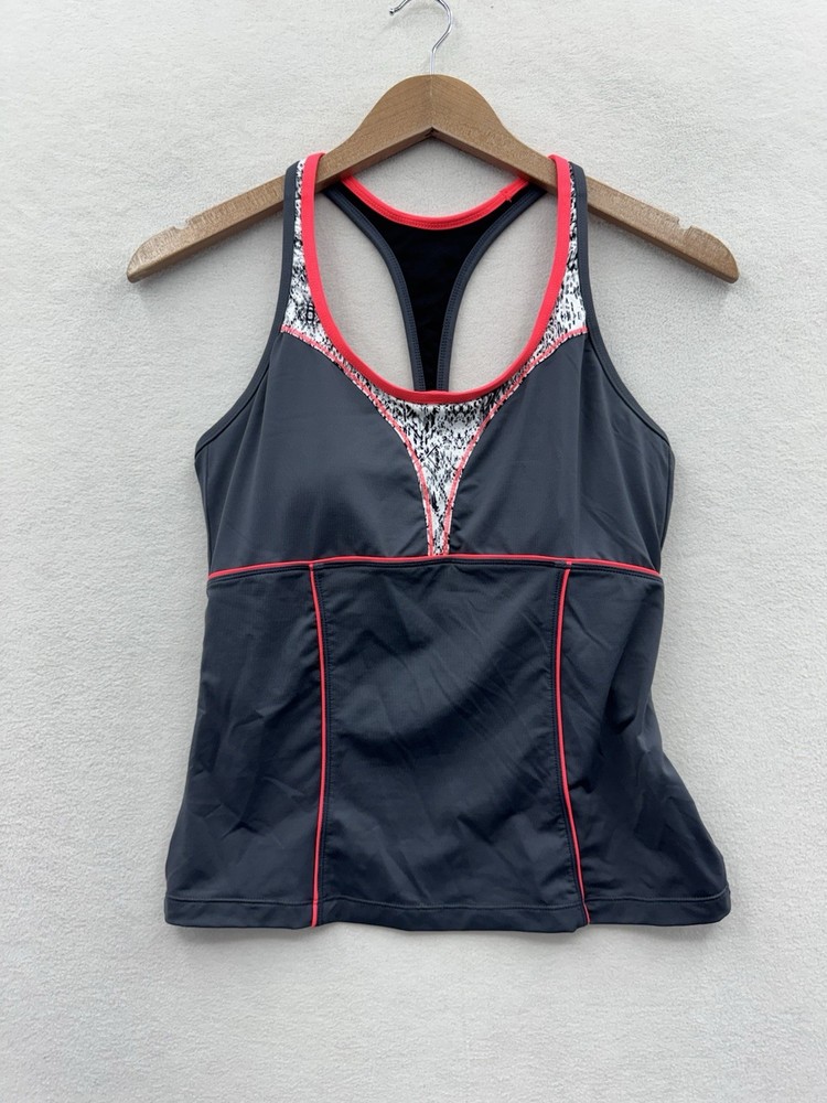 Athleta Women’s Medium Gray Pink Racerback Tank Top Fitted Slimming Built in Bra