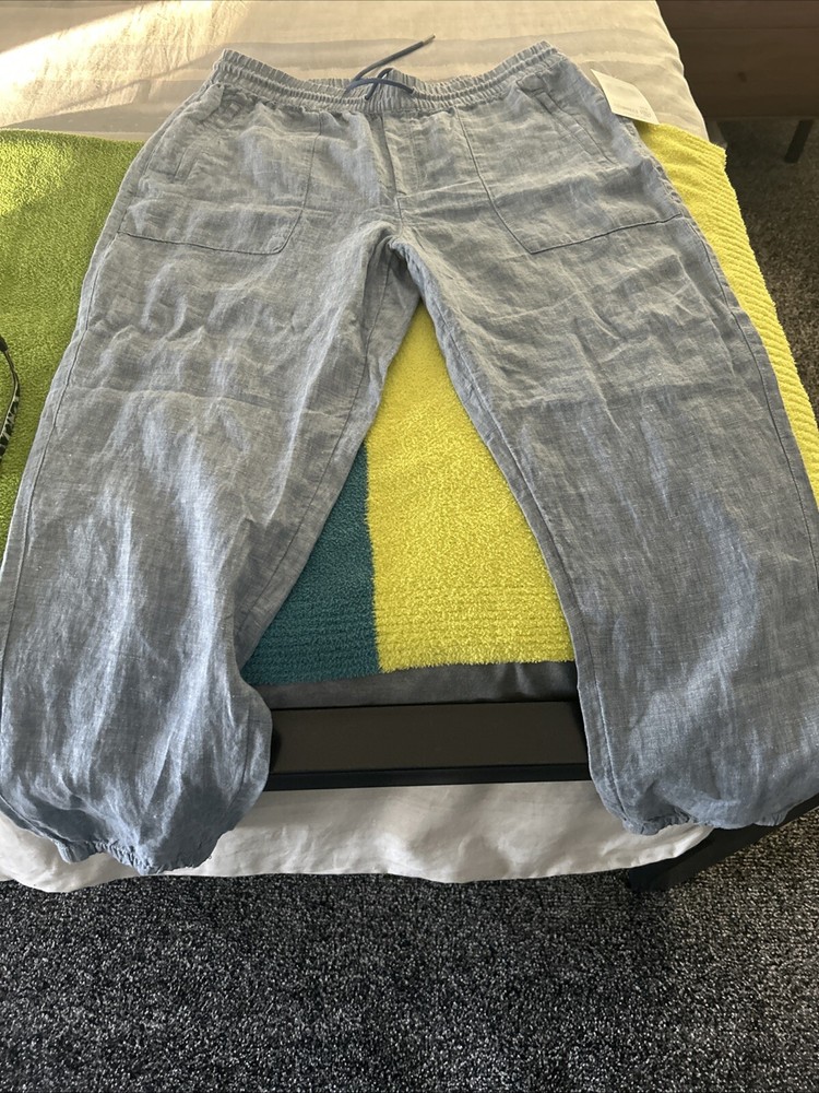 Athleta Retreat Linen Jogger Womens 12 Blue Travel High Rise Pants