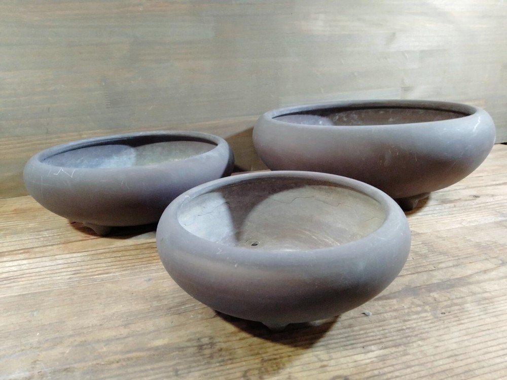 VTG Bonsai Tree Pots Unglazed Round Set of 3 Dia.Approx 12.2 in / 31 cm Medium