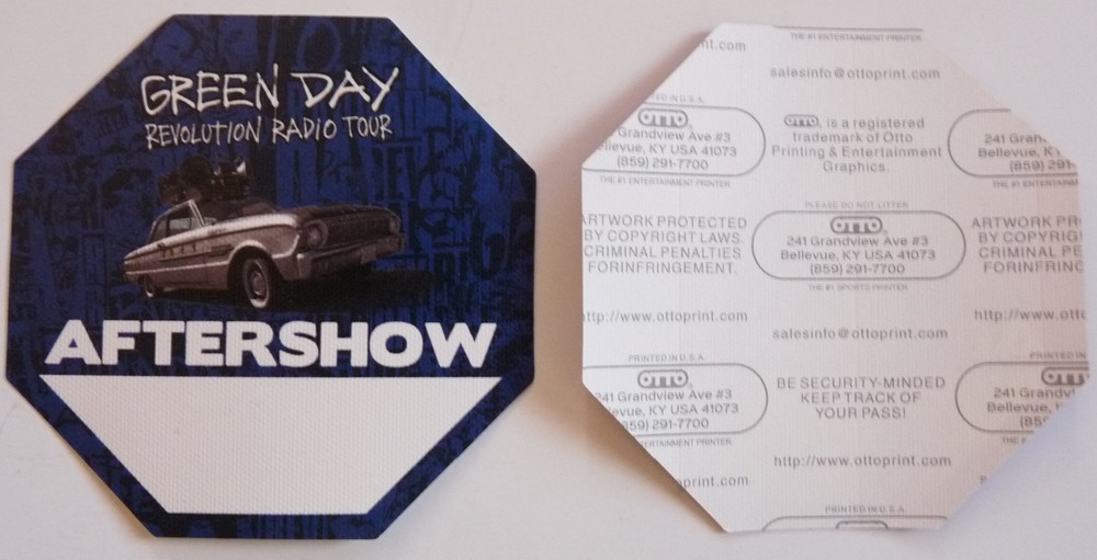 Green Day Revolution Radio Tour Concert Dark Blue After Show Backstage Pass D6