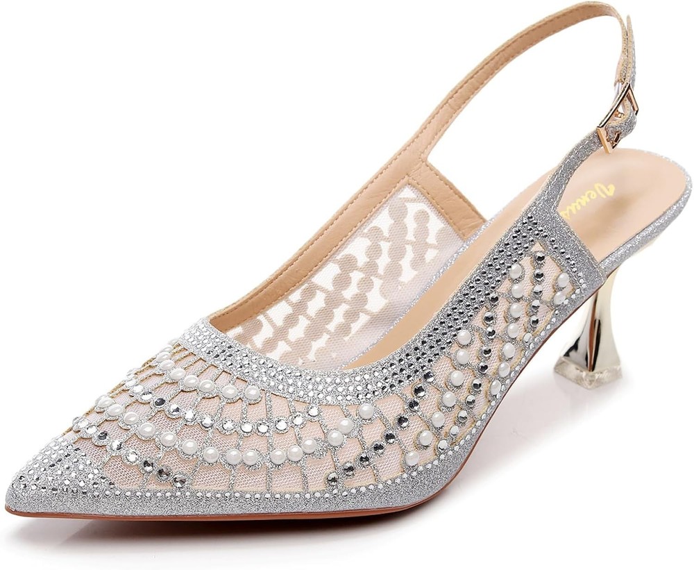 VenusCelia Women's Silver Studded Slingback Pump Shoe Size 8.5