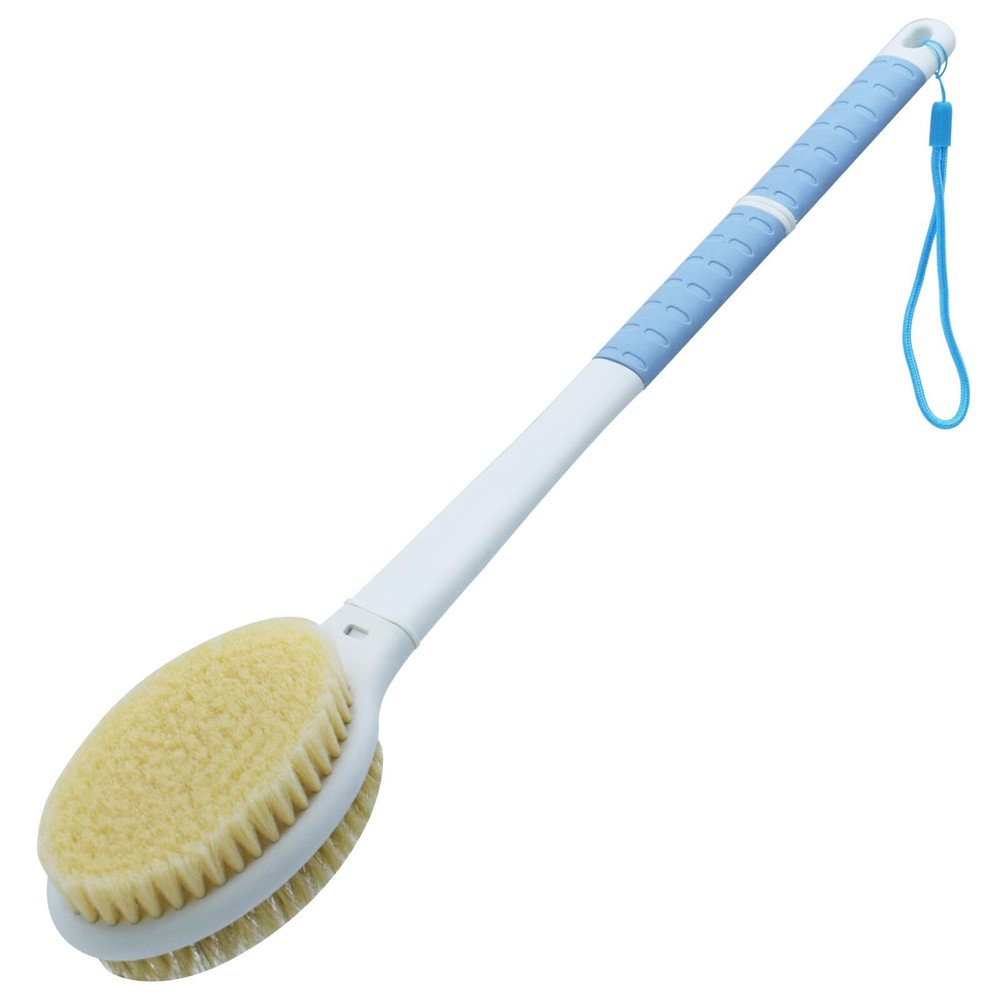 Long Handle Dual-Sided Shower Brush with Soft and Stiff Bristles
