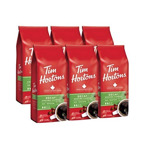 Tim Hortons Decaf Blend, Medium Roast Ground Coffee, 72 Ounce ,6, 12 oz Bags.