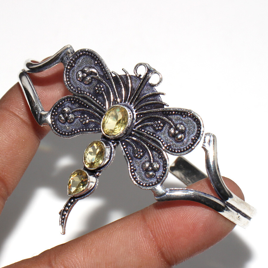 Citrine 925 Silver Plated Butterfly Gemstone Adjustable Ethnic Bangle Jewelry