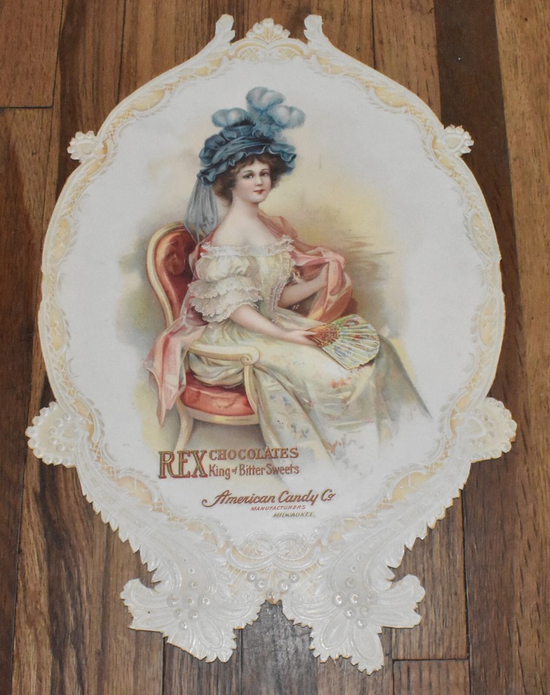 RARE 1900s American Candy Milwaukee Die Cut Paper Advertising Rex Chocolates