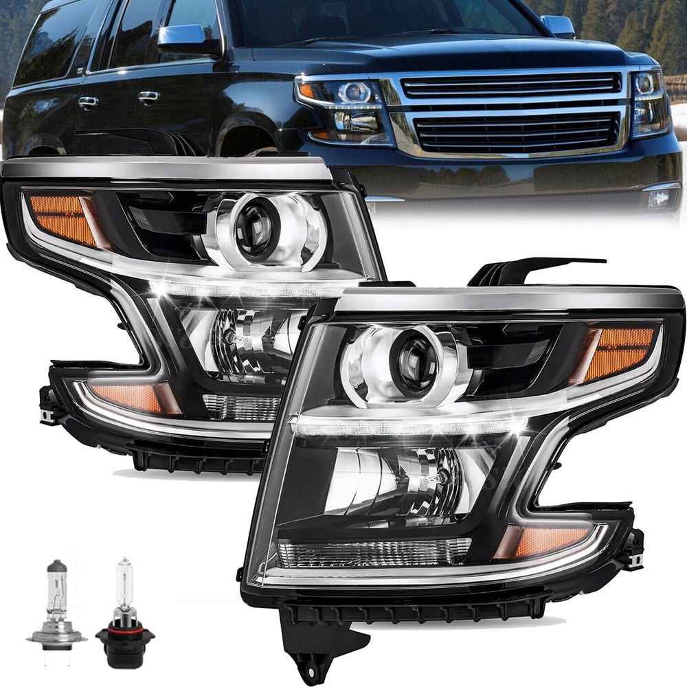 For 2015-2020 Chevy Tahoe Suburban Headlight Projector Headlamp w/ B LED DRL