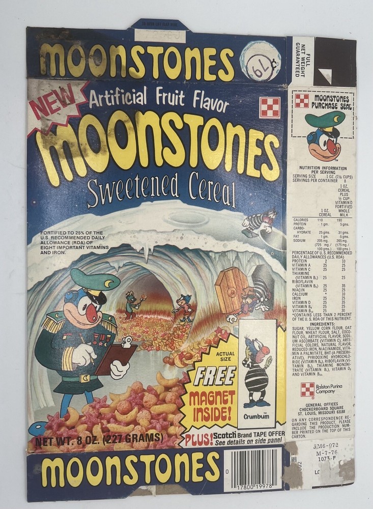 1976 Moonstones Moonbuggy cereal box Original box! Free Magnet Inside! Crumbum