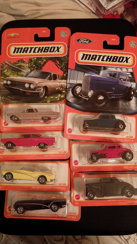 Matchbox Classic Car Lot: 1932 Ford, '36 Ford, '57 Ford, '53 Buick, '60 Chevy