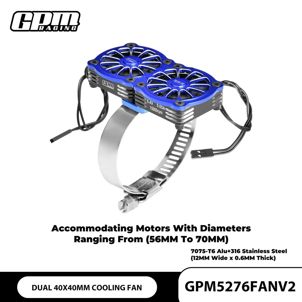 GPM 7075 Alloy+316 SST Dual 40X40mm Cooling Fan Ajustable For 56-70 Series Motor