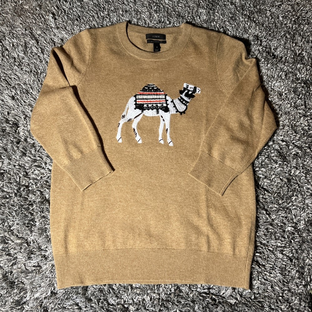 J. Crew Camel Sweater Cashmere Blend  Women’s Small Heather Tan Brown EUC
