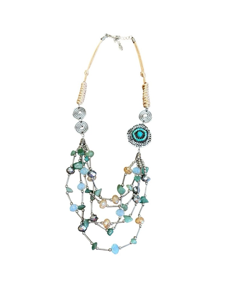 Coco Beaded Statement Necklace in Silver and Multicolor