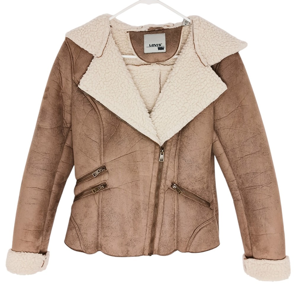 Levi's Faux Shearling Asymmetrical Sherpa Lined Hoodie Moto Jacket Medium