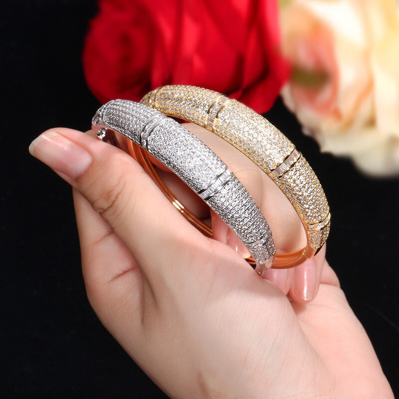 Elegant Silver Plated Women's CZ Bangle Bracelet for Weddings Parties Bridal Jewelry