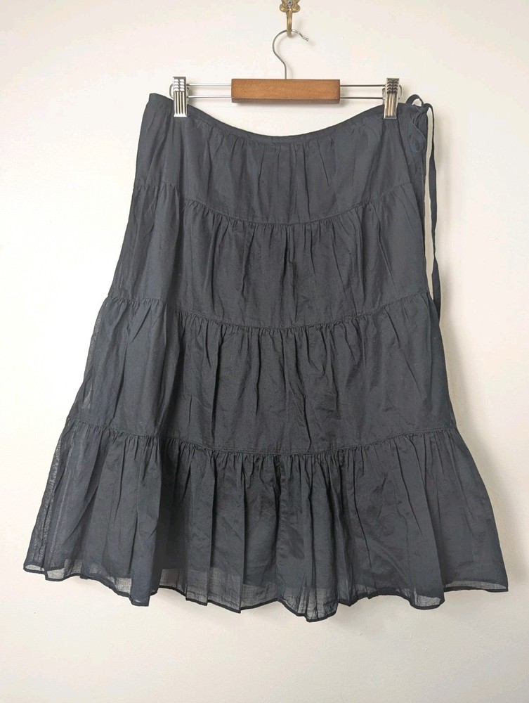 Talbots Navy A-Line Midi Skirt Tiered Ruffle Size 8 Lined 100% Cotton Boho