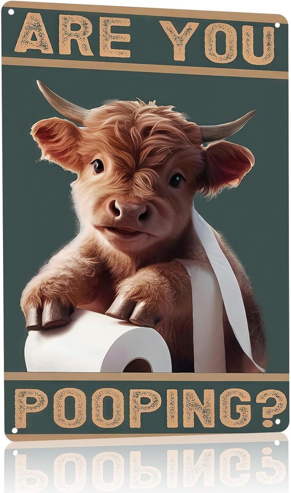 Funny Highland Cow Bathroom Wall Decor Sign - Are You Pooping Tin Metal Art