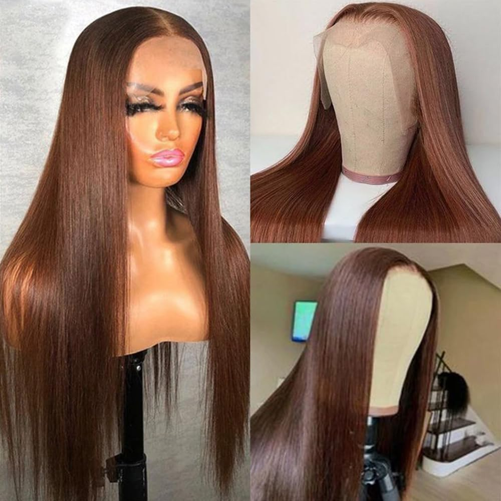Synthetic Lace Front Auburn Wig Pre Plucked Dark Brown Glueless Wigs for Black W