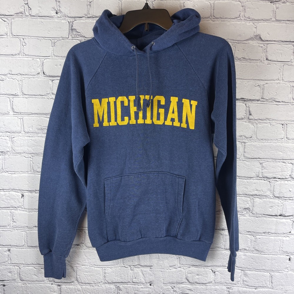 Vintage Michigan Wolverine Sweatshirt Hoodie Youth Large Blue HealthKnit USA
