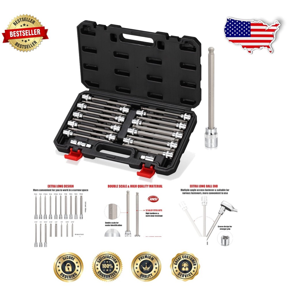 Professional Grade 20-Piece Chrome Plated Allen Socket Set - S2 & Cr-V Steel