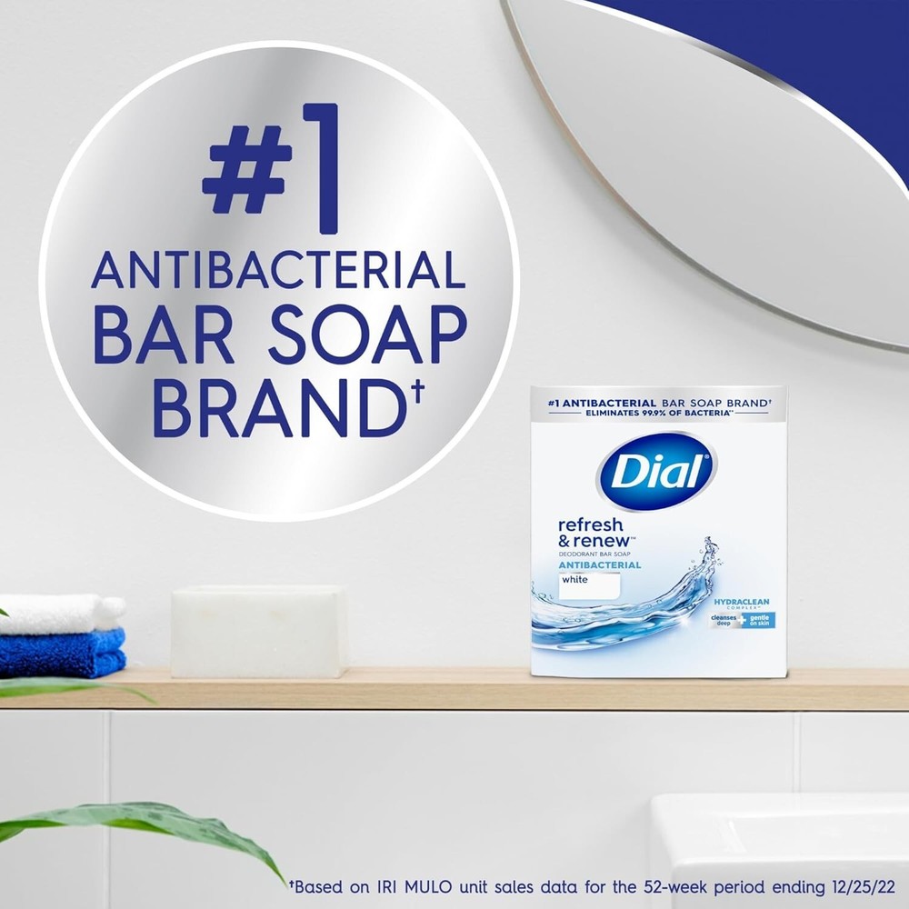 Dial Antibacterial Bar Soap, Refresh & Renew, White, 4 oz, 32 Bars BEST SELLER