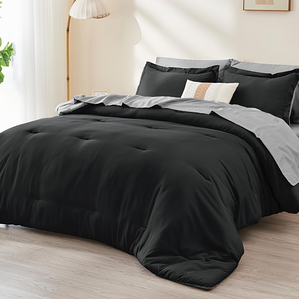 Queen Size Comforter Set - 7 Pieces Reversible Bed in a Bag with Comforter, S...