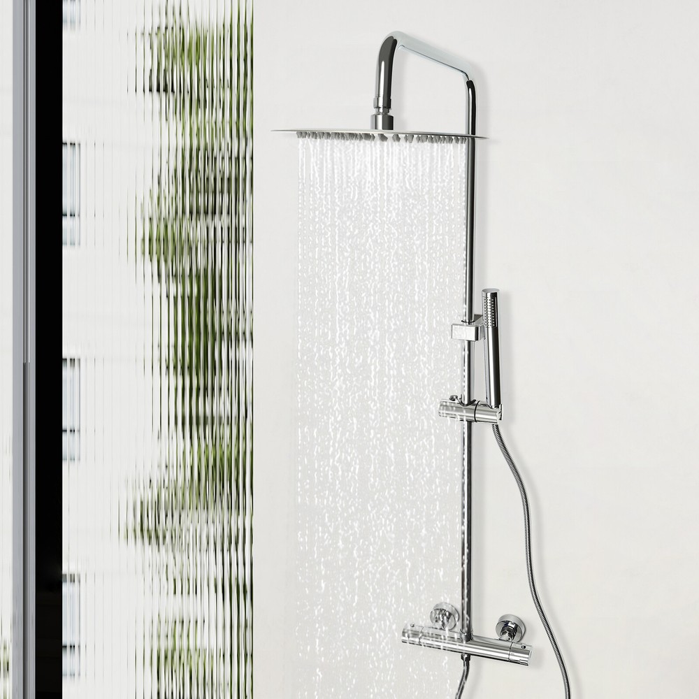 Silver Shower Set Stainless Steel With Handshower Mixer System Tap Thermostat US