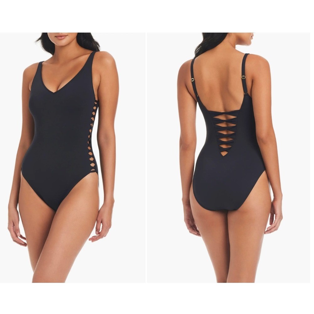 Bleu Rod Beattie Kore Cutout One Piece Swimsuit Black Sz 6 NWT
