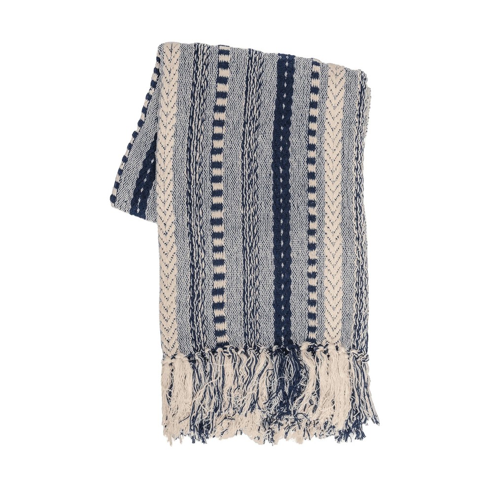 Soft Cozy Navy Blue Cotton Braided Striped Throw Blanket 50x60 Inches