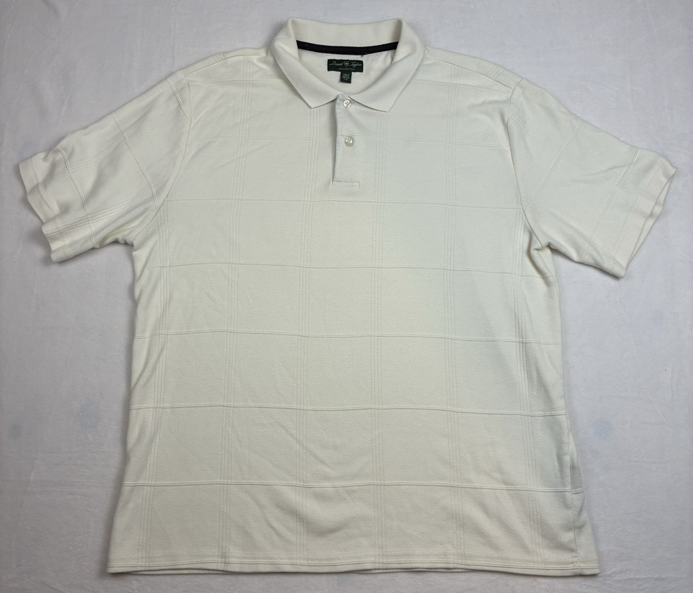 David Taylor Collection Cream Textured Short Sleeve Polo Shirt Men’s Large