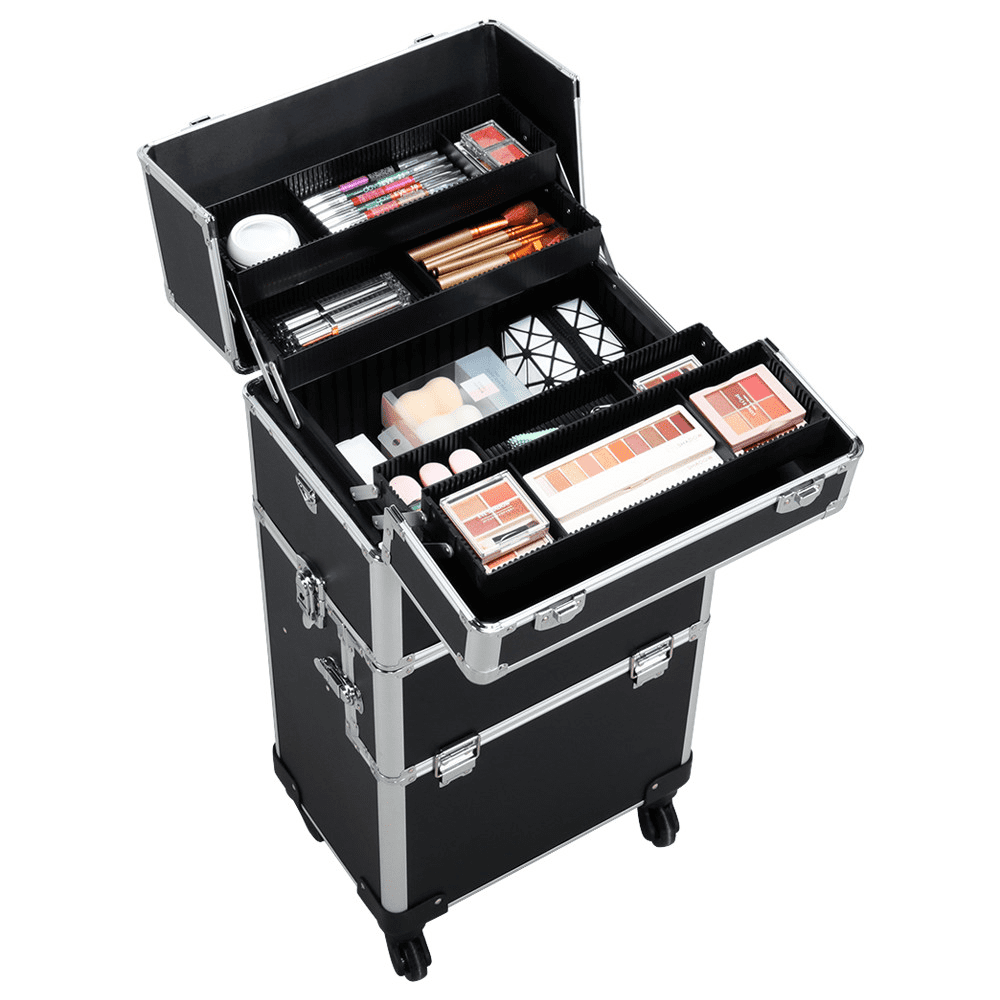 Professional 3-in-1 Portable Makeup Train Case with Wheels & Organizer