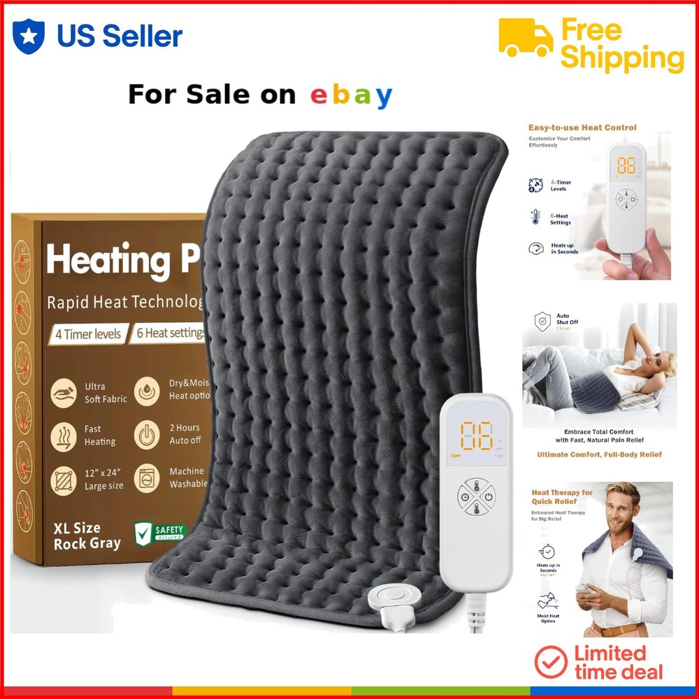 Electric Heating Pad 12x24 Moist Dry Pain Relief Back Neck Shoulder