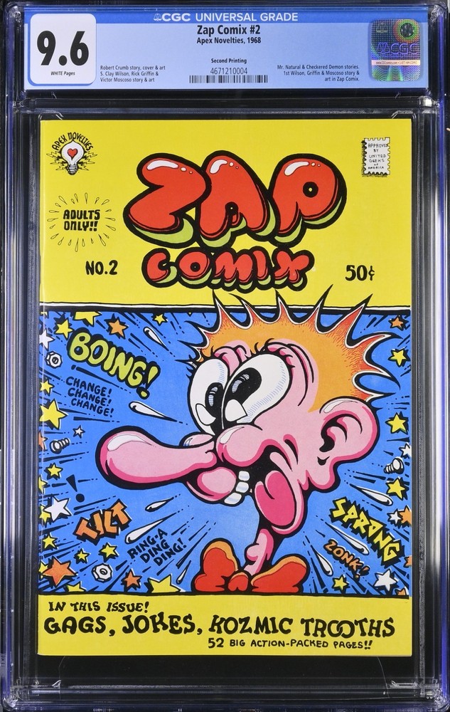 ZAP COMIX #2 Robert Crumb Clay Wilson - Apex Novelties 1968 CGC Graded 9.6
