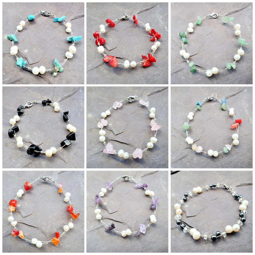 Freshwater Pearl Crystal Gemstone Bracelet with 10 Stone Options