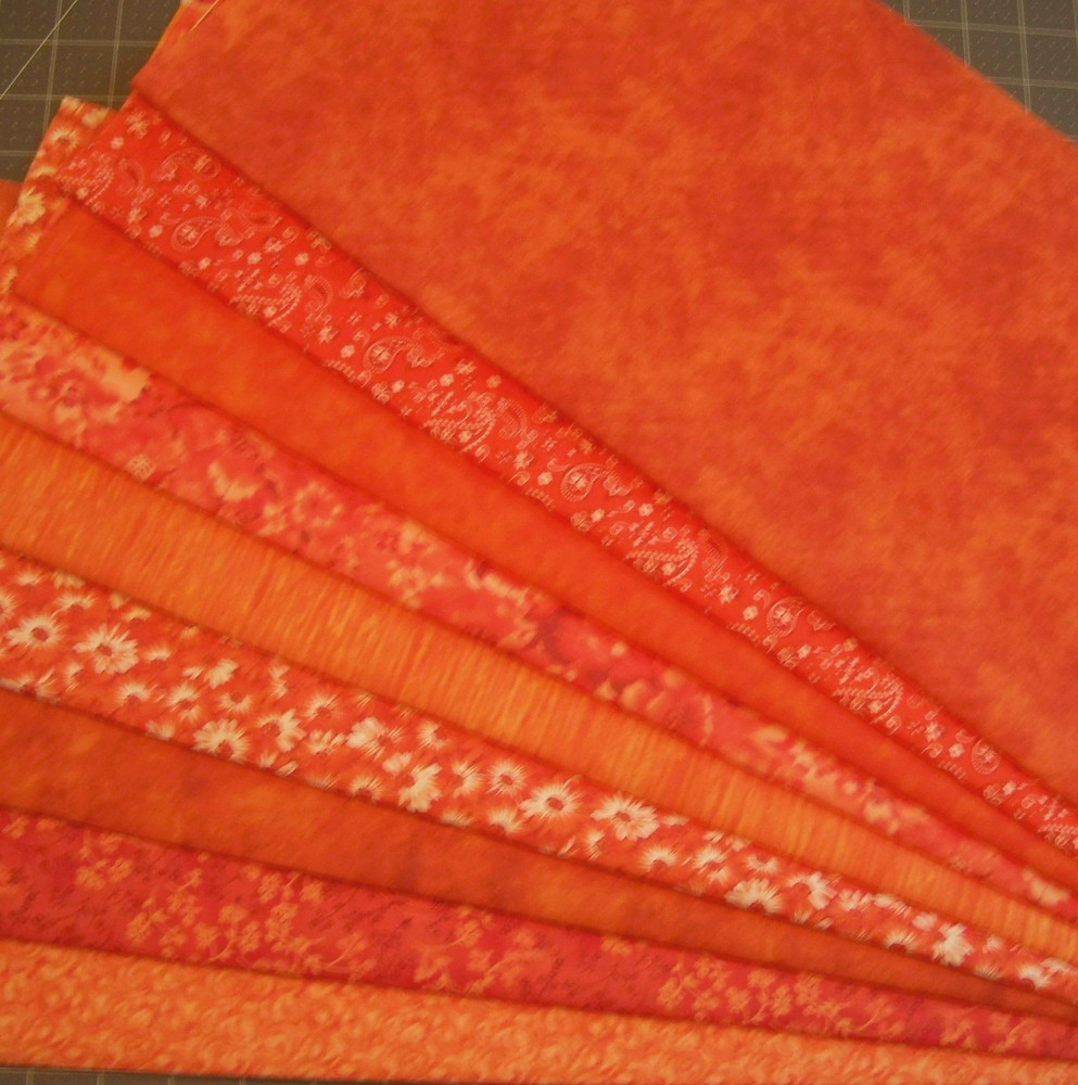 9 Orange Fat Quarters Bundle Tonal tone on tone Fabric Precut