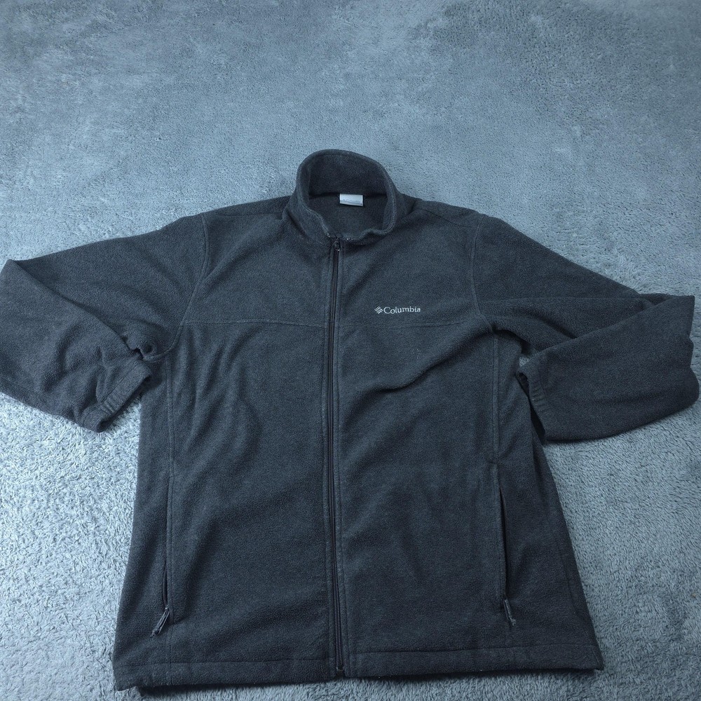 Columbia Fleece Jacket Mens Large Charcoal Full Zip Zip Pockets Stand Collar