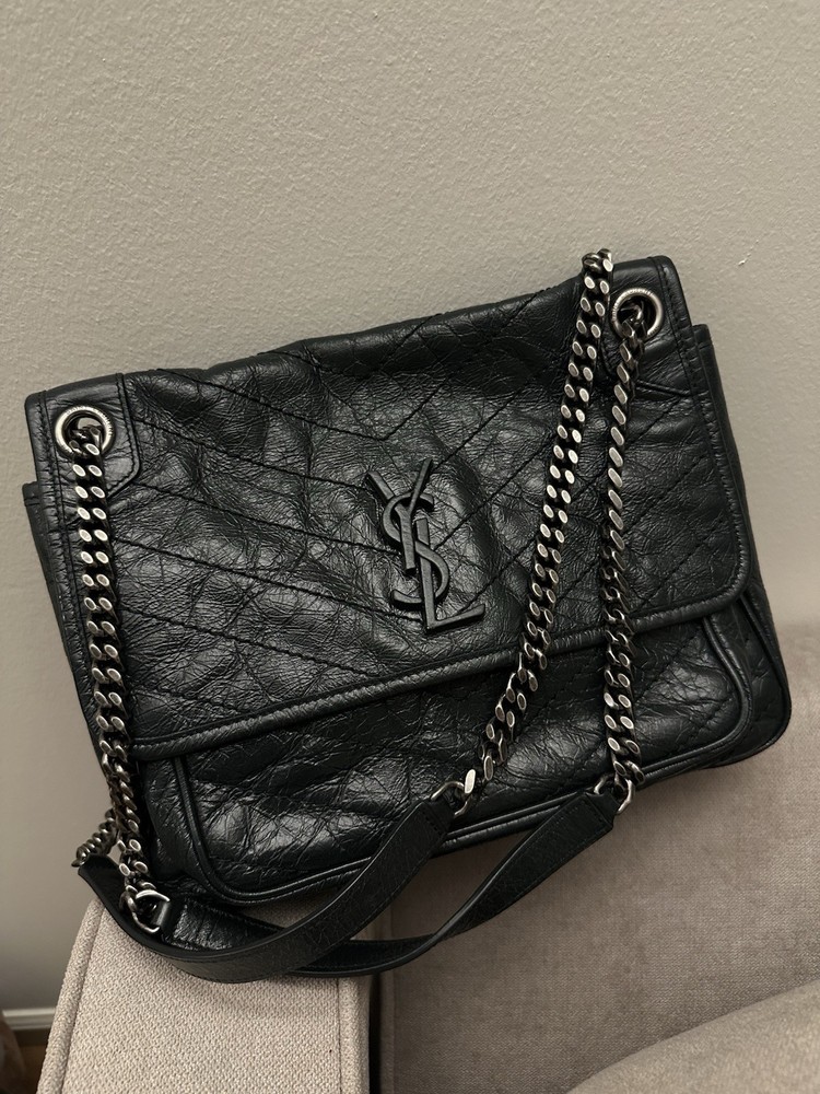 Saint Laurent Niki Medium Leather Shoulder Bag Black