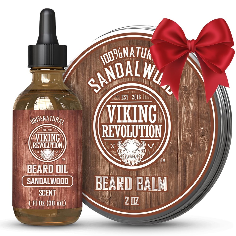 Viking Revolution Sandalwood Beard Balm for Men 2 Ounce + 1 Fl Oz (Pack of 2)