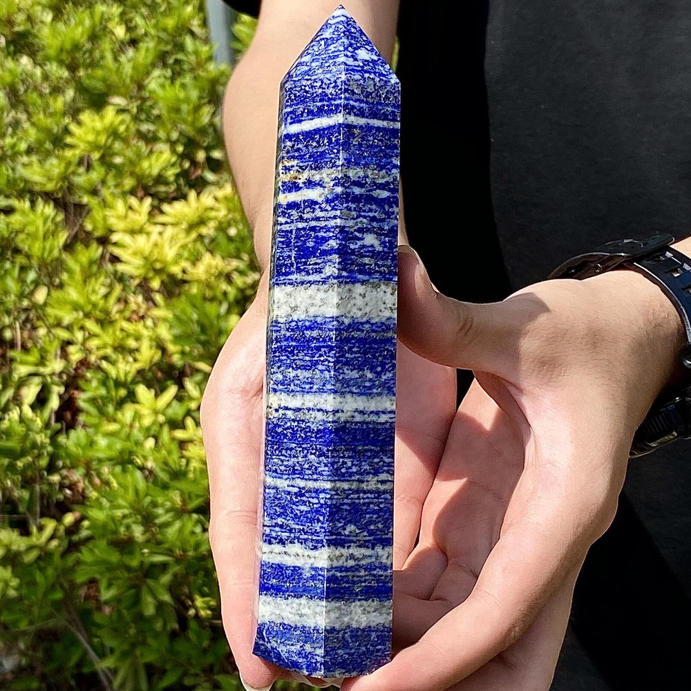 456G Blue Striped Quartz Obelisk Crystal Energy Column Natural Stone