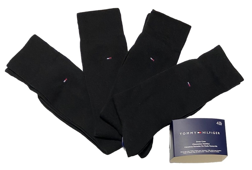 Tommy Hilfiger 4-Pair Men's Dress Crew Socks   Black with Flag Logo