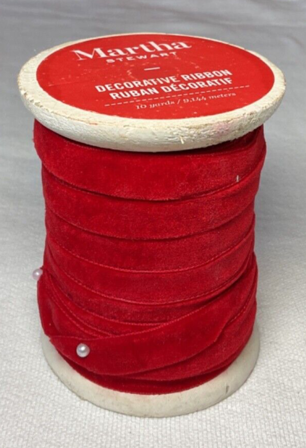 Martha Stewart RED VELVET Ribbon 10 Yards On WOODEN Spool 1/2 INCH NWT