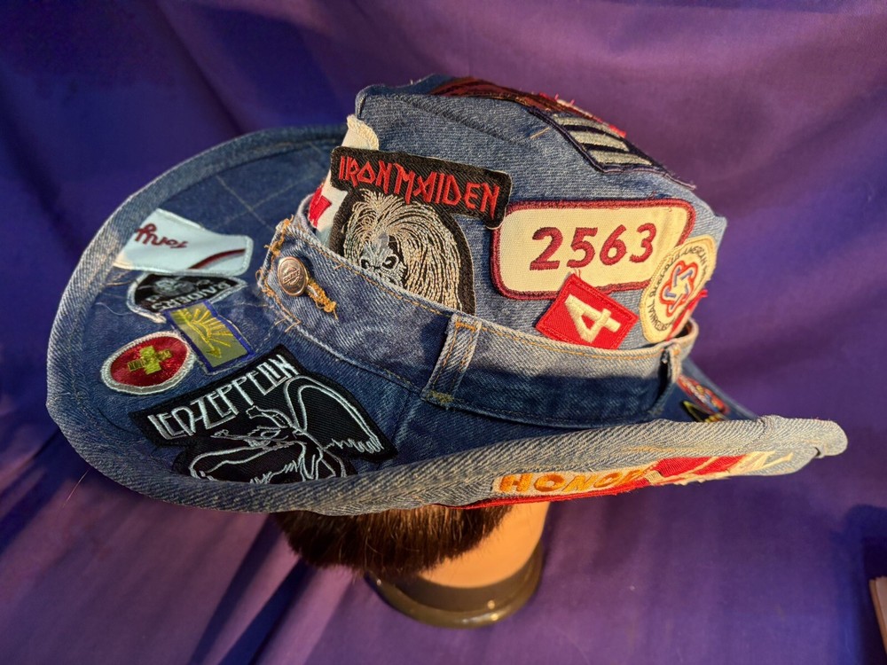 Cowboy Hat size 7 3/4 or XXL handmade upcycled blue jeans patches rockabilly
