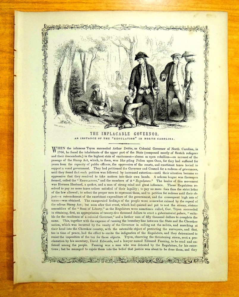 NC Regulators American Revolution IMPLACABLE GOVERNOR Sons of Liberty 1856 Print