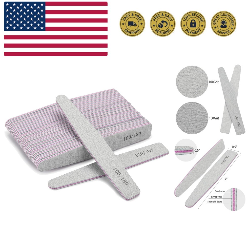 25Pcs 100/180 Grit Nail Files - Double Sided Emery Boards for Acrylic & Natur...