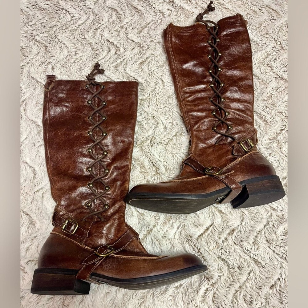 Botas ecuestres altas Anthropologie Schuler & Sons Philadelphia de cuero marrón